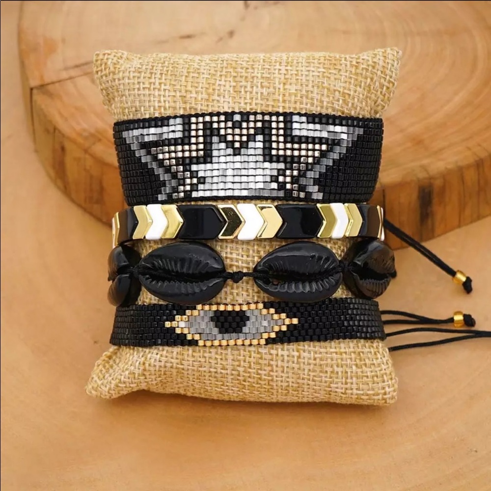 Evil Eye Beaded Bracelet Set Hamsa Tassel Jewelry